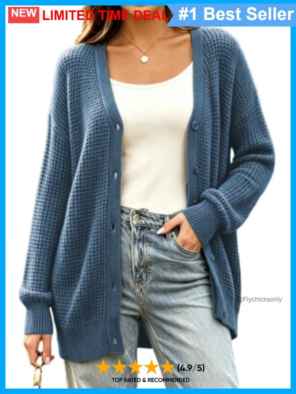 Womens Chunky Knit Cardigan Button Up Oversized Acrylic Sweater Coat